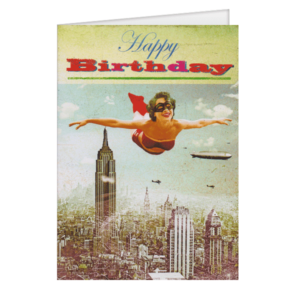 Carte postale dépliante Bikini - Happy Birthday - Super Girl above the Big Apple