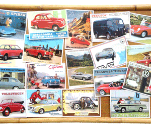 Lot de 18 cartes postales RÉCLAMES AUTOMOBILES RÉTROS 50-70 - 10 x 15 cm