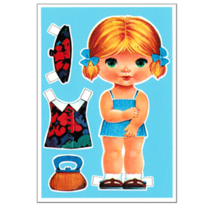 Carte postale 10 x 15 Kitsch Kitchen - Paperdoll - Fond bleu