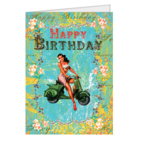 Carte postale dépliante TRÈS CHIC 16 - Happy Birthday Scooter Girl