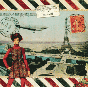 Carte postale série Paris Mode 08 - Bonjour de Paris - 14 x 14 cm