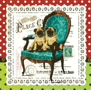 Carte postale série Sur un fauteuil 02 – DUKE & DINO - 14 x 14 cm