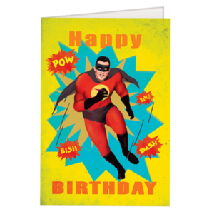 Carte postale dépliante ZAP n°01 - Happy Birthday SUPERHERO - 12 x 17 cm avec enveloppe nacrée