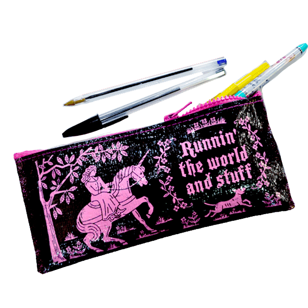 Trousse à crayons (ou autres trucs) - Modèle LICORNE "Running the World and stuff*" - Blue Q