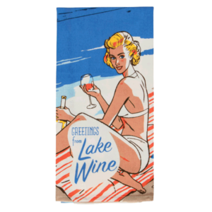 Torchon sérigraphié 100% coton - Modèle GREETINGS from LAKE WINE - Blue Q