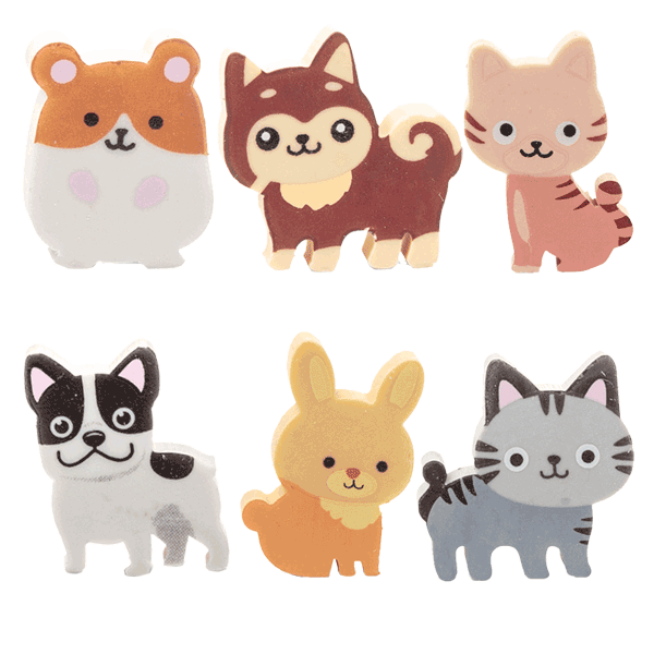 Lot de 6 Gommes PET SHOP les animaux les plus mignons