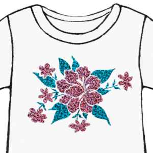 Transfert pour T-Shirt rétro - Modèle Fleur fuschia/turquoise strass