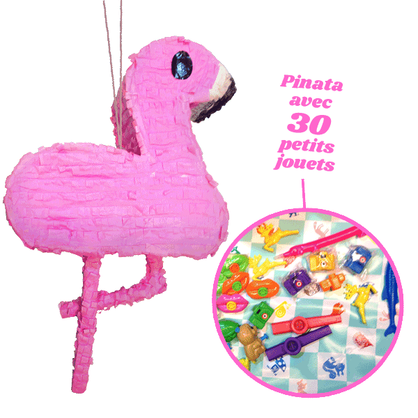Piñata FLAMANT ROSE GARNIE ! - Livrée avec 30 petits jouets assortis