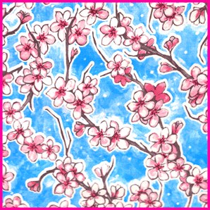 Toile cirée mexicaine largeur 120 cm FLEUR DE CERISIER Bleu clair - Le mètre 12€