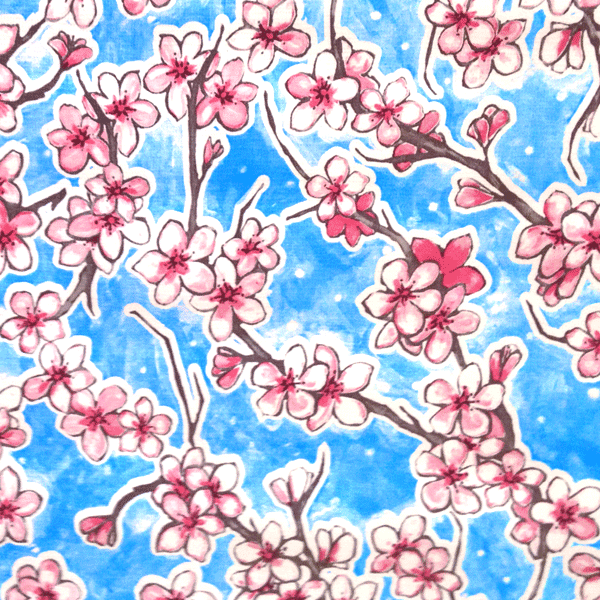 Toile cirée mexicaine largeur 120 cm FLEUR DE CERISIER Bleu clair - Le mètre 12€ – Image 2