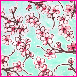 Toile cirée mexicaine largeur 120 cm FLEUR DE CERISIER Menthe - Le mètre 12€