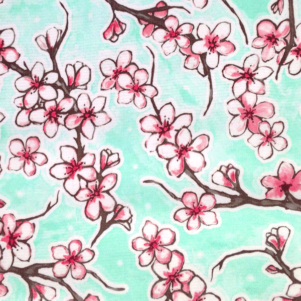 Toile cirée mexicaine largeur 120 cm FLEUR DE CERISIER Menthe - Le mètre 12€ – Image 2