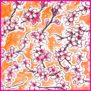 Toile cirée mexicaine largeur 120 cm FLEUR DE CERISIER Orange - Le mètre 12€