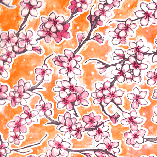 Toile cirée mexicaine largeur 120 cm FLEUR DE CERISIER Orange - Le mètre 12€ – Image 2