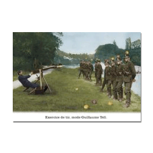 Carte postale - n° 386 - Exercice de tir, façon Guillaume Tell - Féeries militaires