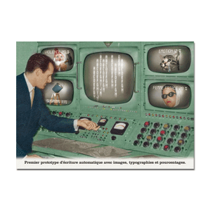 Carte postale - n° 475 - Premier prototype d'écriture automatique avec images, typographies et pourcentages - Lapsus Mordicus