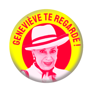 Badge 37mm – Geneviève te regarde – Jaune