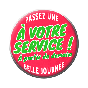Badge 37mm – À votre service à partir de demain – Rose